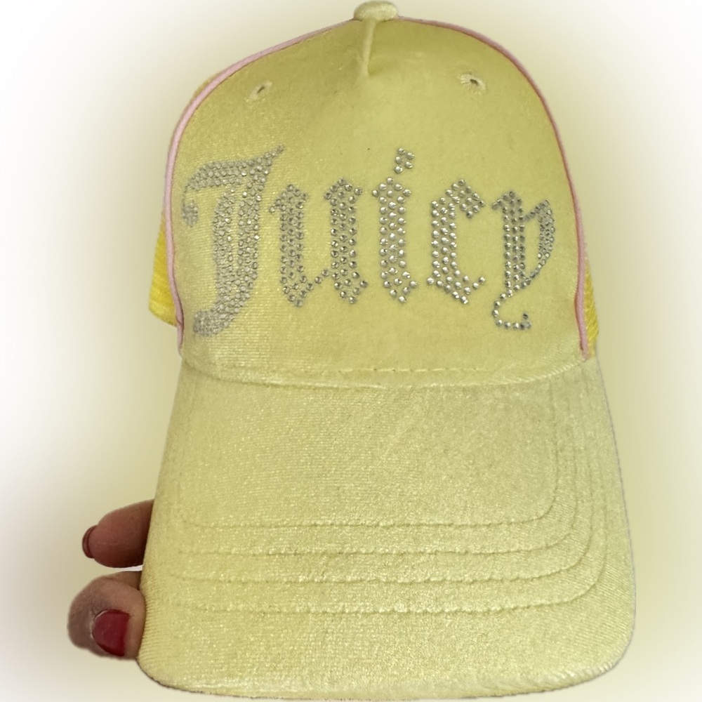 Juicy Couture Truck Hat Yellow & Pink with Rhinestones Logo Juicy